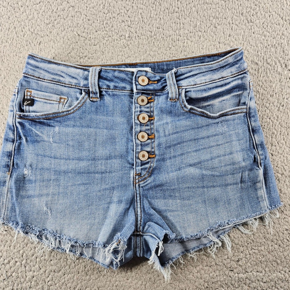 KanCan Jean Shorts Womens 29 Blue High Rise Button Fly Cut Off Boho Beach